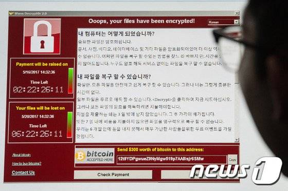 랜섬웨어 '워너크라이'에 감염된 컴퓨터 화면 /사진 = 뉴스1