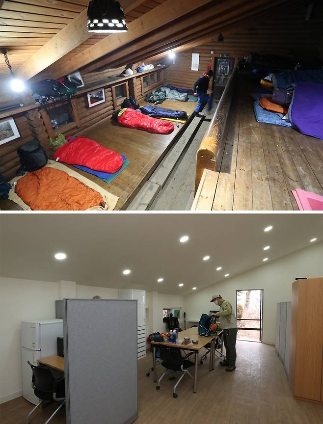 백운산장의 꽃이었던 2층 침실은 산객들이 하룻밤 머물렀던 침실(위)은 특수 산악구조대 대기 공간으로 바뀌었습니다.