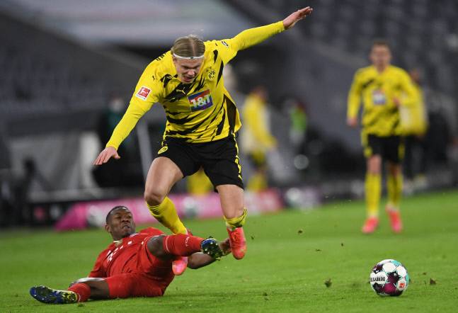 도르트문트의 엘링 홀란드는 이날 2골을 넣었지만 팀의 2-4 패배로 빛을 잃었다. 뮌헨/AFP 연합뉴스