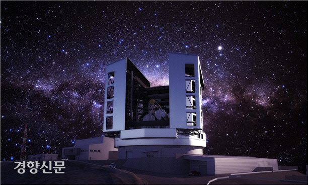밤하늘을 관측 중인 거대마젤란망원경(GMT)의 상상도. 첫 관측 목표 시점은 2029년이다. 한국천문연구원 제공