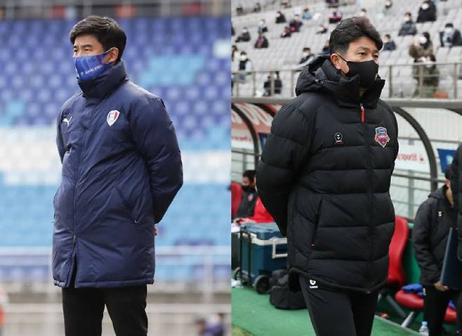 수원삼성 박건하 감독(왼쪽), 수원FC 김도근 감독. 사진=프로축구연맹