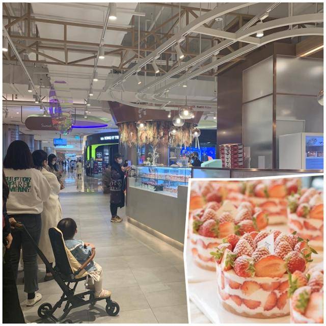 10일 오전 10시 30분 서울 잠실 롯데월드몰 지하에 있는 딸기케이크 전문점 '키친205' 매장 앞에 케이크를 사려는 사람들이 길게 줄 서 있다. 강지원 기자