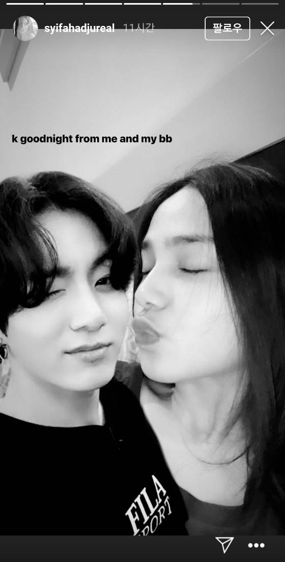 방탄소년단 정국에 인도네시아 인기 여배우 '입술 쭉~♥'..각별한 애정