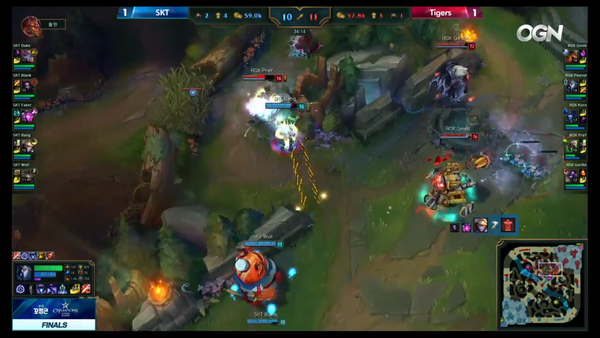 앞 비전으로 딜을 쏟아내는 뱅의 이즈리얼, 사진=OGN 유튜브 캡처