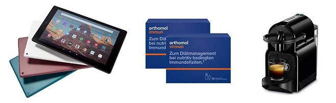 국가별 해외직구 인기상품. 왼쪽부터 파이어 HD 태블릿, 오쏘몰 이뮨, 네스프레소 이니시아.