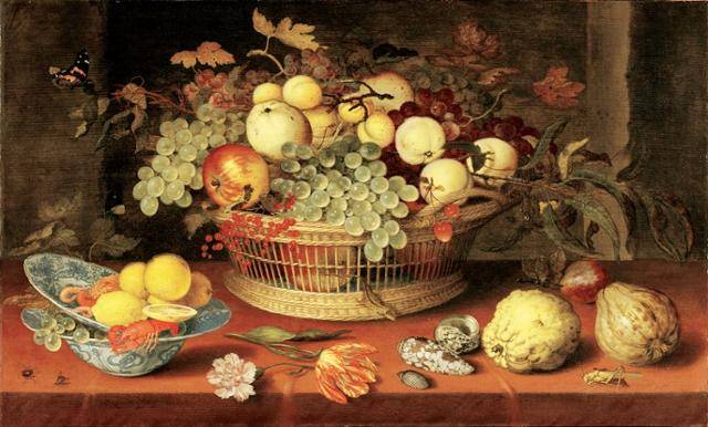 발타자르 반 데르 애스트, 과일 바구니가 있는 정물, 1622, 나무에 유채, 49.5 x 81.2 cm, 노스캐롤라이나 미술관