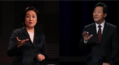 박영선 더불어민주당 후보(왼쪽)와 오세훈 국민의힘 후보가 지난 29일 밤 서울 상암동 MBC 100분 토론 서울시장 보궐선거 후보자 토론회에서 각각 발언하고 있다. /사진=국회사진취재단