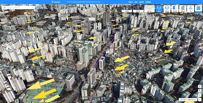 S맵에서 마포역 일대 바람길을 볼 수 있다./서울시 제공