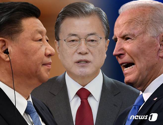 왼쪽부터 시진핑 중국 국가주석, 문재인 대통령, 조 바이든 미국 대통령. © News1 김일환 디자이너
