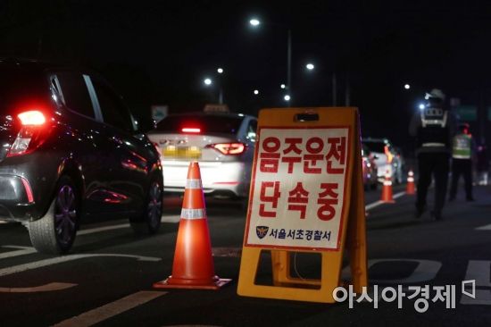 25일 밤 서울 서초 IC 부산방면 진입로에서 경찰이 음주운전 단속을 하고 있다. /문호남 기자 munonam@