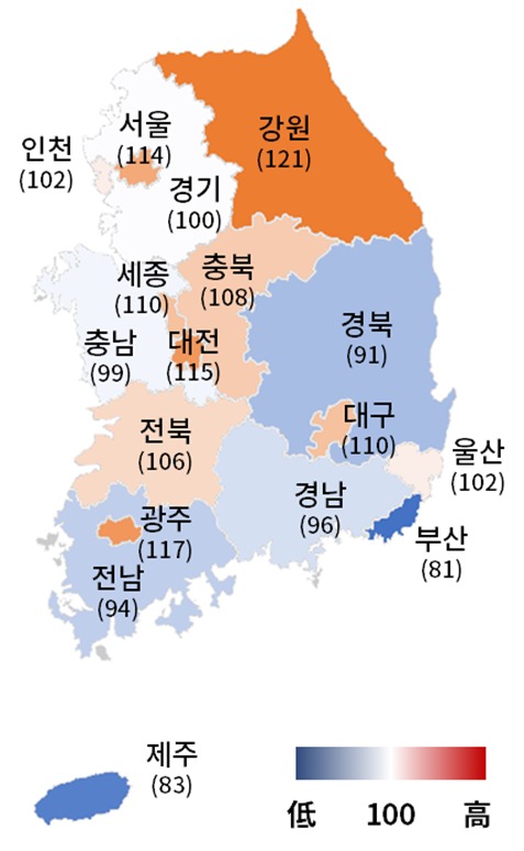 지역별 BSI(대한상의 제공) © 뉴스1