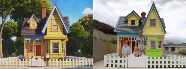 디즈니 픽사 영화 'UP(업)'에 나온 집(좌)과 스콧 핀처가 아들 레오 핀처를 위해 만든 집(우). 호주 ABC