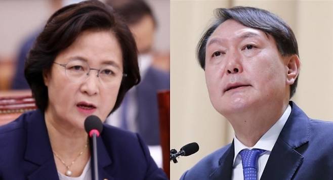 - 추미애 법무부 장관과 윤석열 검찰총장. 서울신문DB·연합뉴스