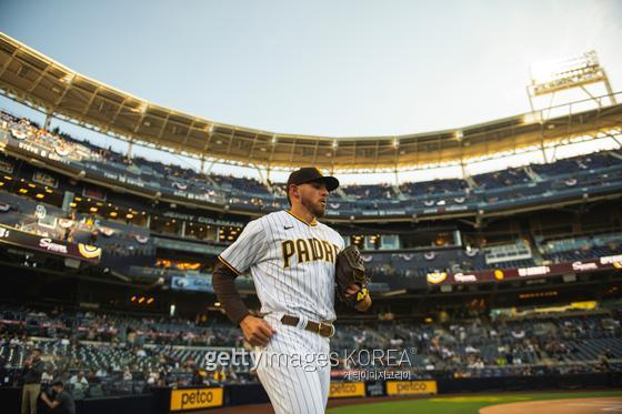 SAN DIEGO, CA - APRIL 03: Pitcher Joe Musgrove #44 of the San Diego Padres takes the field for his first career start for the Padres against the Arizona Diamondbacks at Petco Park on April 3, 2021 in San Diego, California. (Photo by Matt Thomas/San Diego Padres/Getty Images)