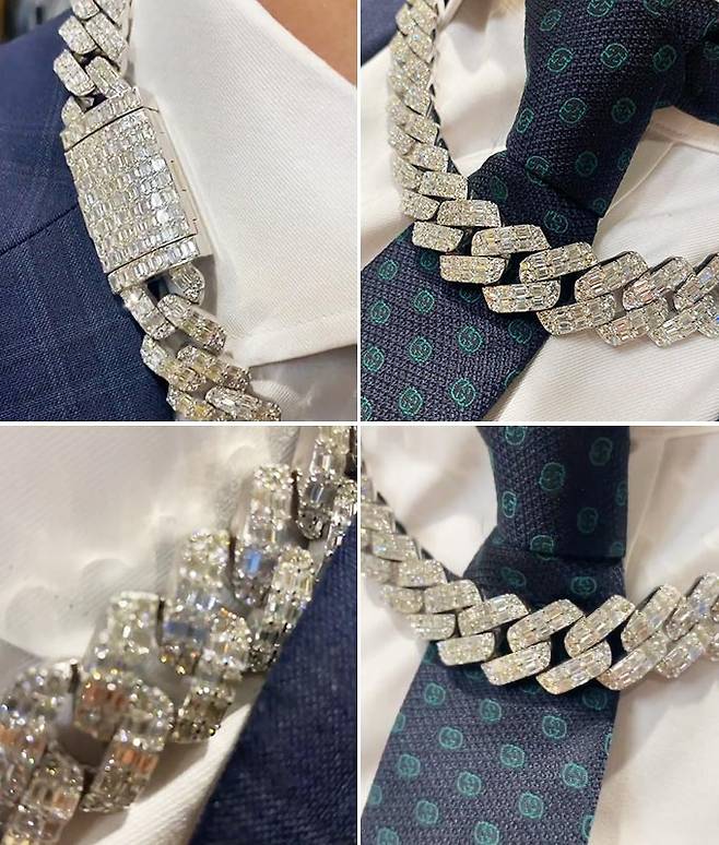 할리우드 스타 킴 카다시안이 주문 제작한 다이아몬드 체인 목걸이의 모습./사진=제이 페더 공식 인스타그램