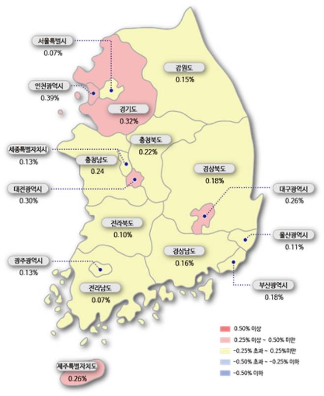 시도별 아파트  매매가격지수 변동률. 한국부동산원 제공