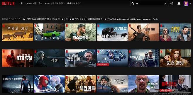 4K UHD 화질 콘텐츠 검색 결과
