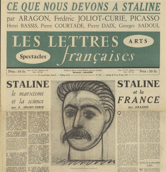 피카소가 그린 조지프 스탈린 초상화가 실린 1953년 12월19일자 프랑스 공산당 기관지.