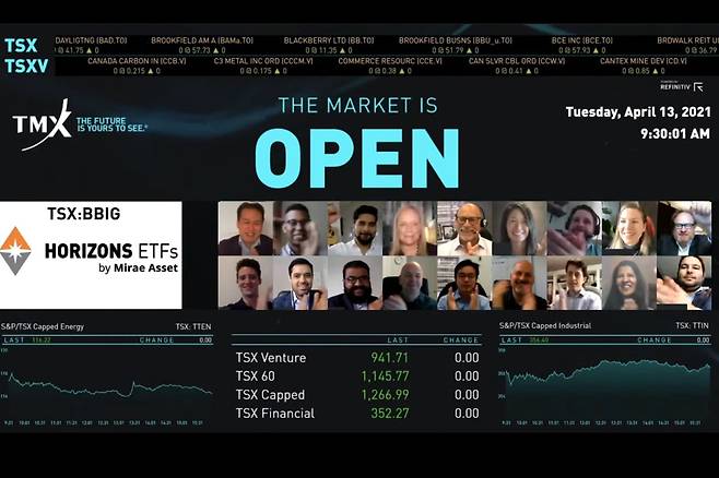 지난 13일 토론토 증권거래소에서 온라인으로 진행된 글로벌 BBIG ETF 상장행사의 모습./사진=미래에셋자산운용