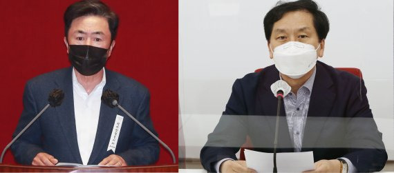 국민의힘 김태흠 의원(왼쪽)과 김기현 의원© 뉴스1 /사진=뉴스1