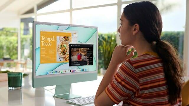 애플 24형 아이맥. M1 칩을 탑재하고 부피와 무게를 줄였다. (사진=애플)