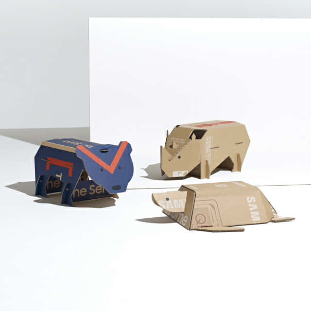 삼성전자가 영국 디자인 전문 매체 '디진(Dezeen)'과 공동 주최한 에코 패키지 디자인 공모전 '아웃 오브 더 박스' 에서 최종 우승한 'Endangered Animal'.(사진=삼성전자)