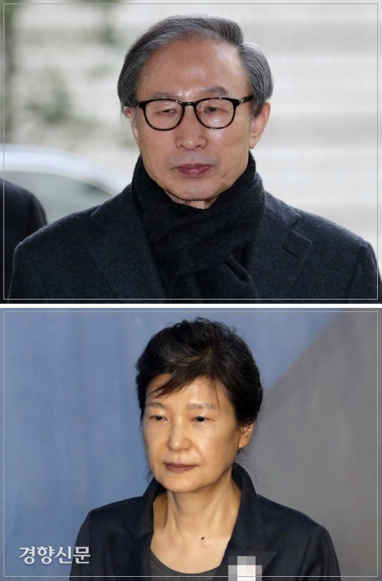 - Former presidents Lee Myung-bak and Park Geun-hye. Kyunghyang Shinmun Archives
