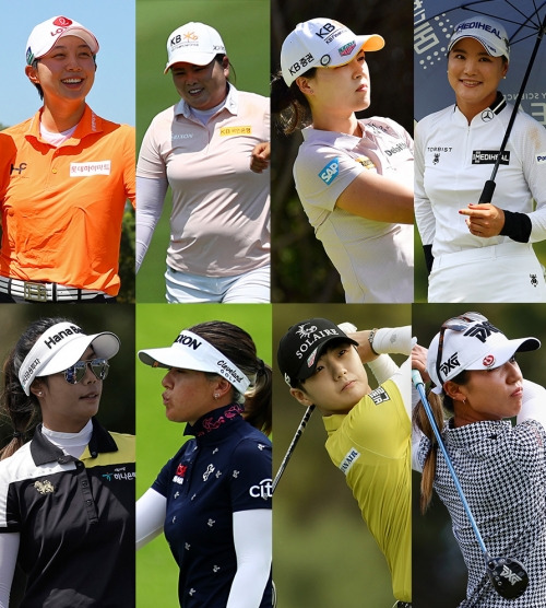 2021년 미국여자프로골프(LPGA) 투어 HSBC 위민스 월드 챔피언십에 출전한 우승자 김효주를 비롯해 박인비, 전인지, 유소연, 패티 타바타나킷, 한나 그린, 박성현 프로, 리디아 고. 사진제공=Getty Images