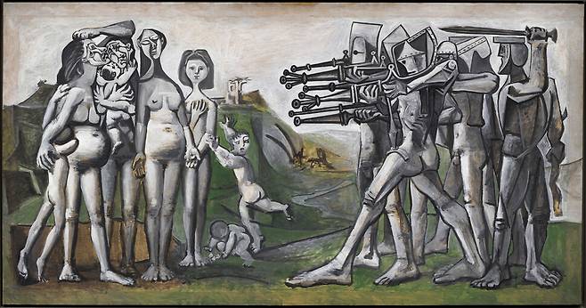 파블로 피카소의 1951년 작 <한국에서의 학살>. 합판에 유화로 그렸다. ⓒ 2021 - Succession Pablo Picasso - SACK (Korea)