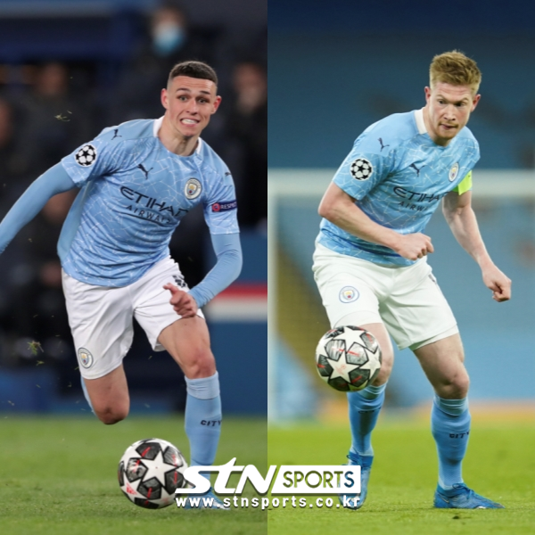 맨체스터 시티의 더블 펄스 나인. 필 포든(좌측)과 케빈 데 브라위너(우측)