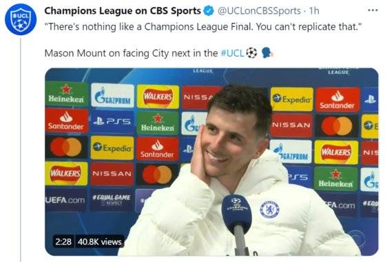 메이슨 마운트 인터뷰를 전하고 있는 CBS스포츠 공식 트위터 계정. 사진=CBS 스포츠 트위터 캡처