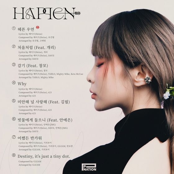 Heize’s tracklist for her 7th EP “Happen” was revealed by her agency P Nation on Thursday. [P NATION]
