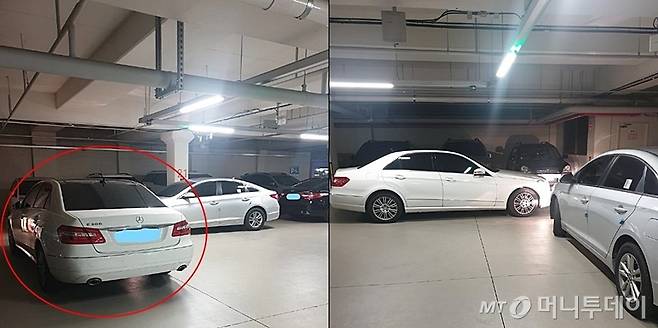 A씨는 자신의 어머니가 지난 12일 대전 한 아파트 지하주차장에 이중 주차한 벤츠 차주에게 "차를 빼달라"고 했다가 폭언을 들었다고 주장했다./사진=온라인 커뮤니티 '보배드림'