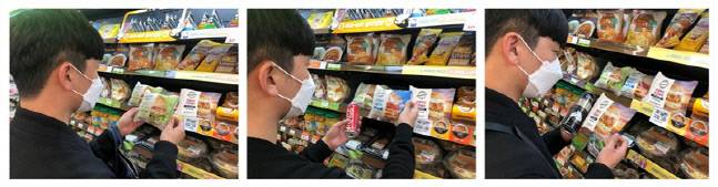 강남구에 위치한 CU BGF사옥점에서 한 남성 고객이 아침, 점심, 저녁에 각기 다른 햄버거를 구매하고 있다. CU제공