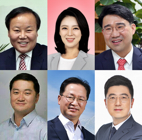 국민의힘 6·11 전당대회 최고위원 선거에 출마한 (위 왼쪽부터·가나다순) 김재원 전 국회의원, 배현진 국회의원, 원영섭 전 미래통합당 제1조직부총장, (아래 왼쪽부터) 조대원 전 경기 고양시정 당협위원장, 천강정 경기도당 치과의사네트워킹 위원장, 홍종기 중앙당 부대변인(청년 최고위원 후보).[사진=각 출마자 SNS]