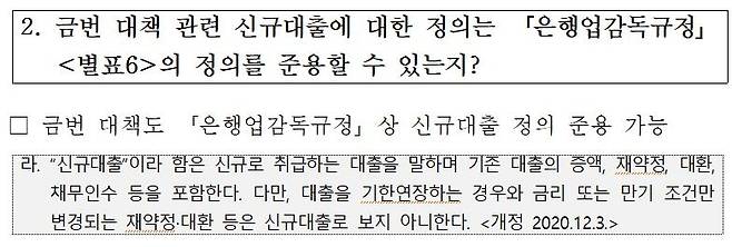 가계부채 관리 방안 관련 은행권 FAQ 내용 [금융당국 행정지도 문건 캡처]