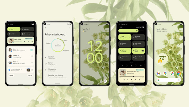 안드로이드 12에는 사용자가 선택한 배경화면 색상에 맞춰 전체 테마 색상이 자동으로 바뀐다. /사진=구글