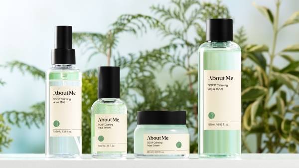 크림, 세럼, 토너, 미스트 등 기초 화장품 4종으로 구성된 어바웃미의 '숲 진정 수분' 라인 제품. ⓒ삼양사 어바웃미