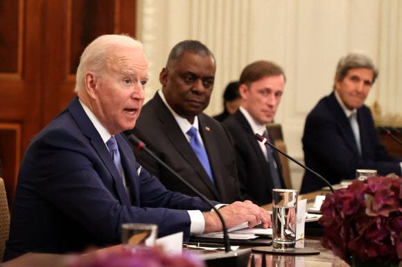 발언하는 바이든 미 대통령 - 21일 오후(현지시간) 백악관 국빈만찬장에서 열린 한미 확대회담에서 조 바이든 미국 대통령이 발언하고 있다. 2021.5.22 연합뉴스