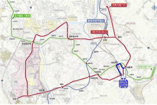 대전 트램 대전역 경유 일부 변경된 대전 도시철도 2호선 트램 노선. 2021.5.25  [대전시 제공. 재판매 및 DB 금지]