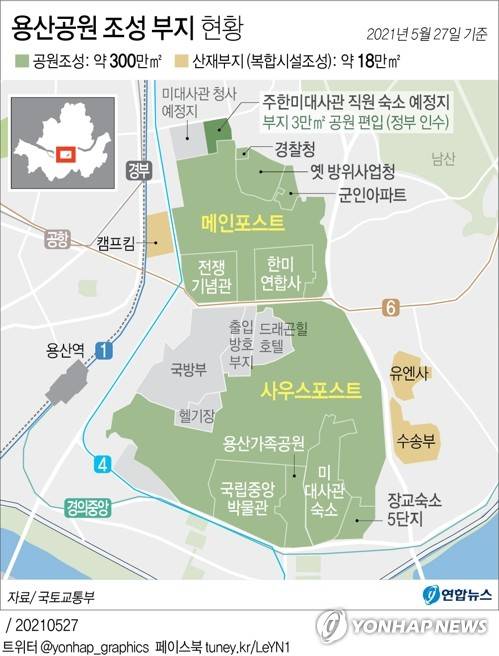 [그래픽] 용산공원 조성 부지 현황 (서울=연합뉴스) 김영은 기자 = 0eun@yna.co.kr      트위터 @yonhap_graphics  페이스북 tuney.kr/LeYN1