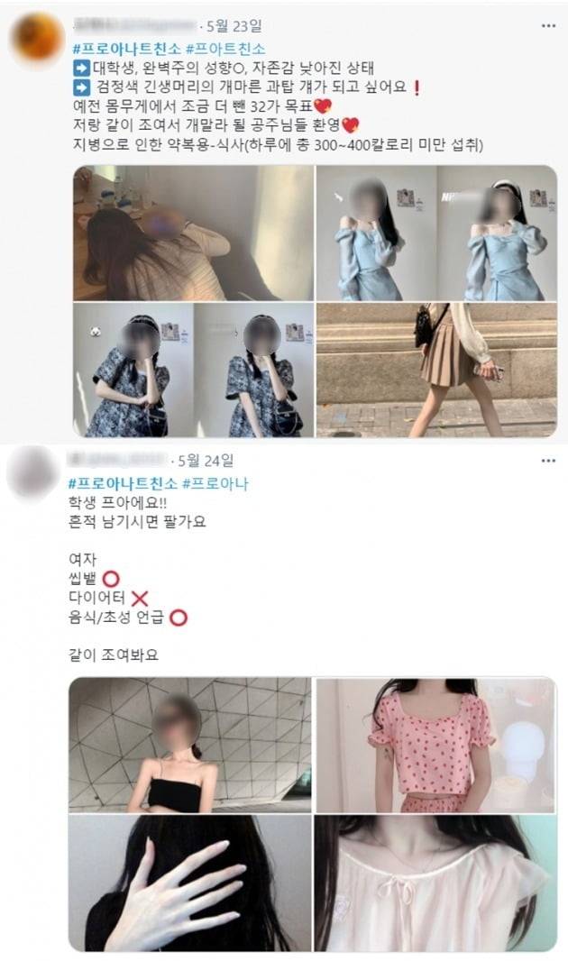 자신을 '프로아나'라고 소개하며 극단적인 다이어트를 하는 1020여성들이 늘고 있다. /사진=트위터