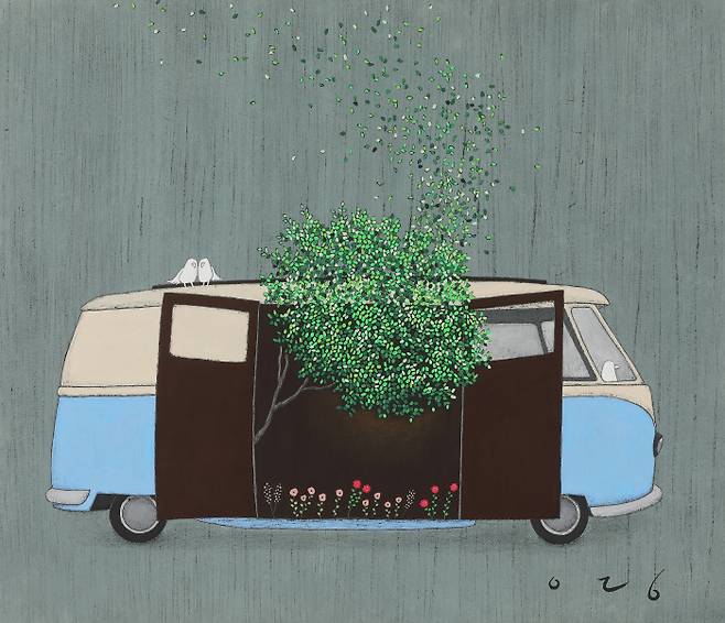 모든 순간이 행복해 45.5X53 장지위에 분채 2021. [사진 제공 = 선화랑]