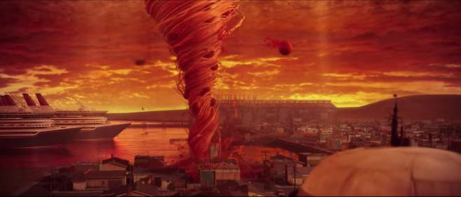 애니메이션 영화 '하늘에서 음식이 내린다면'에서 미트볼과 스파게티 회오리가 불어닥친 장면./소니 픽쳐스