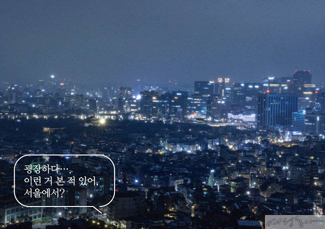 인왕산 산책로 끝자락 ‘무무대’에 올라 내려다본 서울의 야경.