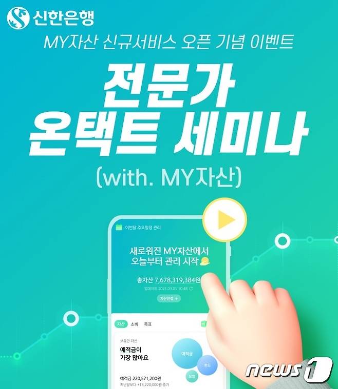 신한은행은 자산관리 플랫폼 '마이(My) 자산' 서비스 새단장을 기념해 부동산·세무·자산관리 전문가의 '온택트 화상 세미나 이벤트'를 시행한다고 8일 밝혔다.(신한은행 제공)© 뉴스1