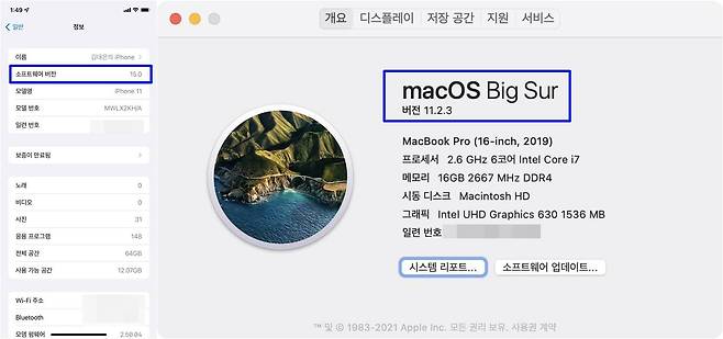아이폰과 맥의 버전 확인