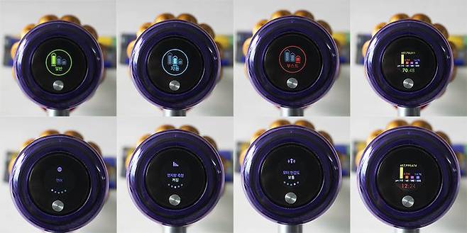 후면의 LCD창. 강약 조절과 설정 이외에도 피조 센서를 활용한 실시간 먼지 측정 기능이 포함됐다. 출처=IT동아