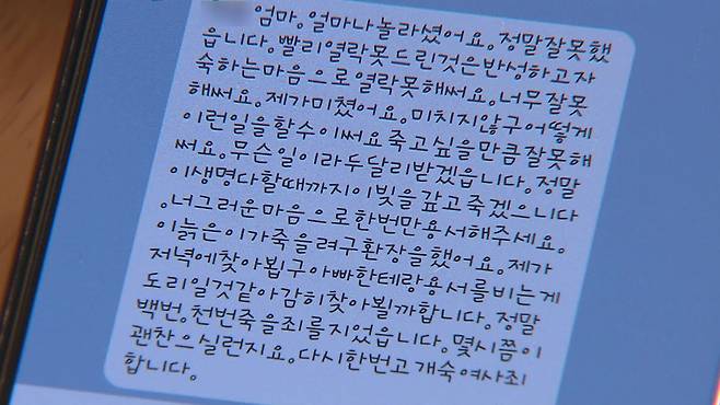 지난 3일, 산후도우미 A 씨가 잘못을 인정하며 피해 아동 엄마에게 보낸 메시지.