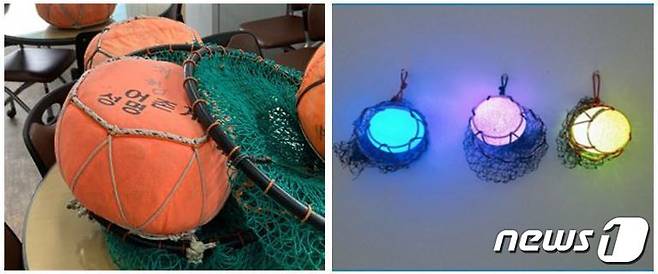 태왁(왼쪽)과 LED 조명 태왁 무드등(해양수산부 제공)© 뉴스1